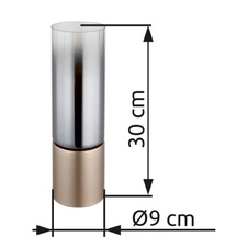 Stolní lampa, matný kov v barvě cappuccino, kouřové sklo, čirý gradient, bílý textilní kabel, dotykové zapínání/vypínání, sklo s drážkami, ø: 90mm, V: 300mm, délka kabelu 1500mm, bez žárovky 1xE27, max. 25W 230V