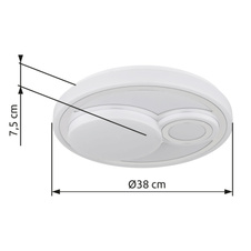 Stropní svítidlo, kov bílý mat, plast bílý, chromovaný plast, několik úrovní s nástěnným vypínačem, fixace barvy, paměťová funkce, ø: 380mm, V: 75mm, včetně LED 24 W 230 V, zdroj 2500 lm, výkon 1200 lm, CCT 2700/4000/6500 K