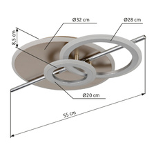 Stropní svítidlo, kov matný v barvě šampaň, chromovaná nerezová ocel, kov matný stříbrný, akryl bílý, DxŠxV: 550x320x85mm, včetně LED 40W 230V, zdroj 5100lm, výkon 3000lm, 3000K