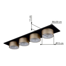 Stropní svítidlo, kov černý matný, plast antracit, matný plast v barvě šampaň, plast bílý, DxŠxV: 860x200x110mm, včetně LED 40W 230V, zdroj 5100lm, výkon 1900lm, 3000K