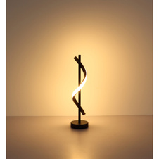 Stolní lampa, kov černý mat, hliník imitace dřeva, bílý plast, černý PVC kabel, kolébkový vypínač na kabelu, ø: 155 mm, V: 493 mm, délka kabelu 1800 mm, včetně LED 12,5 W 230 V, zdroj 1380 lm, výkon 540 lm, 3000K