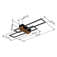 Stropní svítidlo, kov černý mat, hliník imitace tmavého dřeva, ABS černý mat, bílý plast, DxŠxV: 800x230x86mm, včetně LED 30W 230V, zdroj 3720lm, výkon 1430lm, 3000K
