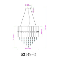 Závěsné svítidlo, černý kov, kouřové krystaly K5, čiré, černý PVC kabel, ø: 400mm, V: 1500mm, bez žárovek 3xE27, max. 40W 230V