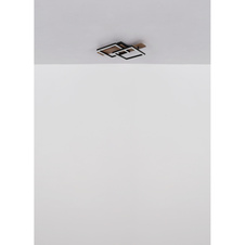 Stropní svítidlo, kov černý matný, MDF vzhled tmavého dřeva, černý matný plast, bílý plast, DxŠxV: 580x330x85mm, čtverce: 220x220mm, včetně LED 24W 230V, zdroj 2500lm, výkon 1300lm, 3000K