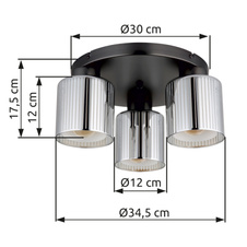 Stropní svítidlo, kov černý matný chrom, sklo bílé a chromové, ø: 345mm, V: 175mm, bez žárovek 3xE27, max. 60W 230V