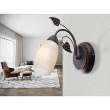 Nástěnné svítidlo, kov v barvě rzi, sklo alabastr, ø: 185mm, V: 220mm, bez žárovky 1xE14, max. 40W 230V