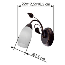 Nástěnné svítidlo, kov v barvě rzi, sklo alabastr, ø: 185mm, V: 220mm, bez žárovky 1xE14, max. 40W 230V