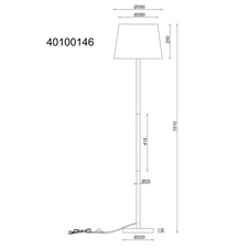 Stojací lampa, kovový vzhled dřeva, textilní bílá, PVC kabel černý, nožní vypínač v kabelu, ø: 350mm, V: 1510mm, délka kabelu 1800mm, bez žárovky 1xE27, max. 40W 230V