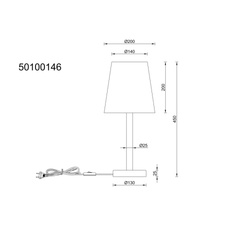 Stolní lampa, kovová vzhled dřeva, textilní bílá, kabel PVC černý, kolébkový vypínač na kabelu, ø: 200mm, V: 450mm, délka kabelu 1500mm, bez žárovky 1xE14, max. 25W 230V