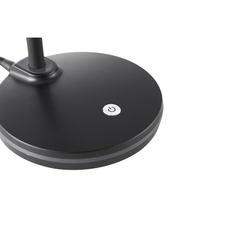 Stolní lampa, černý plast, PVC kabel, dotykové zapínání/vypínání, stmívatelná, krokový vypínač, včetně adaptéru, Flexo, přídavné funkce: 3stupňové stmívání, DxŠxVxH: 150x132x320mm, včetně LED 4,6W 230V, zdroj 500lm, výkon 300lm, 3000K