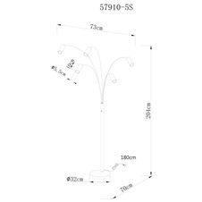 Stojací lampa, černý matný kov, černý PVC kabel, kolébkový vypínač na výrobku, DxŠxV: 700x730x2040mm, délka kabelu 1800mm, bez žárovek 5x GU10 35W 230V
