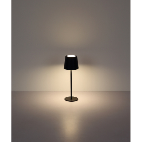 Stolní lampa, kov černý matný, plast bílý, dotykové zapnutí/vypnutí, plynulá regulace dotykového stmívání, bez adaptéru, včetně USB kabelu, USB-C - USB-C, IP44, nabíjení 4h, svítí 6h, ø: 85mm, V: 280mm, LED 1,2W 230V, výkon 50lm, CCT 3000/6000/4000K