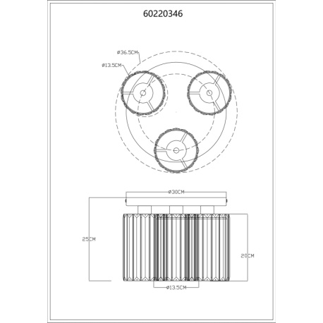 Stropní svítidlo, kov imitace dřeva, K5 kouřové křišťály, ø: 350mm, V: 250mm, bez žárovek 3xE27, max. 60W 230V