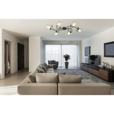 Stropní svítidlo, kov imitace rzi, sklo alabastr, DxŠxV: 550x1060x220mm, bez žárovek 6xE14, max. 40W 230V