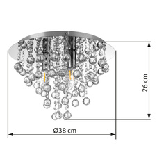 Stropní svítidlo, kov chrom, ø: 380 mm, V: 260 mm, bez žárovek 3xE14, max. 6W LED 230V