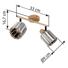 Nástěnné svítidlo, kov imitace dřeva, K5 kouřové křišťály, nastavitelné bodovkyDxŠxV: 330x90x150mm, bez žárovek 2xE14, max. 40W 230V