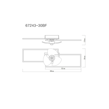 Stropní ventilátor, kov/hliník černý matný, plast bílý/kouřový, stmívatelný, několik úrovní přes nástěnný spínač, paměť,dál. ovládání, 15 m², 2 směry otáčení, DxŠxV:900x300x150 mm, LED 38W 230V, zdroj 440-4400lm, výstup 180-1800lm, CCT3000-6500K