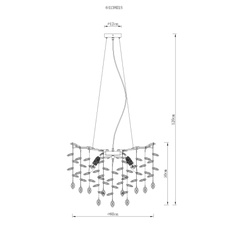 Závěsné svítidlo, kov stříbrný mat, skleněné křišťály kouřové, čiré, výškově nastavitelné, ø: 600 mm, V: 1200 mm, bez žárovek 8xE14, max. 40W 230V