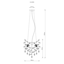Závěsné svítidlo, kov stříbrný mat, skleněné křišťály kouřové, čiré, výškově nastavitelné, ø: 400 mm, V: 1200 mm, bez žárovek 4xE14, max. 40W 230V
