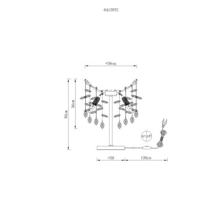 Stolní lampa, kov stříbrný mat, skleněné křišťály kouřové, čiré, PVC kabel, kolébkový vypínač na kabelu, ø: 360 mm, V: 500 mm, délka kabelu 1200 mm, bez žárovek 3xE14, max. 40W 230V