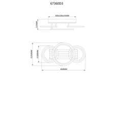 Stropní svítidlo, kov černý mat, MDF imitace tmavého dřeva, bílý plast, několik úrovní nástěnným spínačem, nastavení barev, paměťová funkce, DxŠxVxH: 460x250x115mm, včetně LED 21W 230V, zdroj 2730lm, výkon 1210lm, CCT 3000/4200/6500K