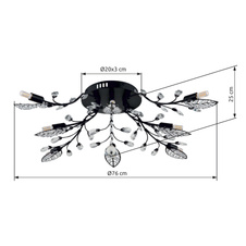 Stropní svítidlo, matný černý kov, čiré akrylové krystaly, čirý akrylový dekor, ø: 760 mm, V: 250 mm, bez žárovek 8xG9 LED max. 5W 230V