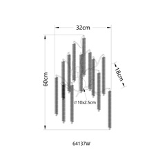 Nástěnné svítidlo, kov chrom, hliník chrom, čiré plastové křišťály, šxv: 320x600mm, v: 180mm, bez žárovek 3xG9 max. 8W 230V