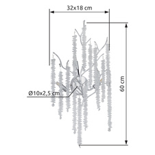 Nástěnné svítidlo, kov chrom, hliník chrom, čiré plastové křišťály, šxv: 320x600mm, v: 180mm, bez žárovek 3xG9 max. 8W 230V