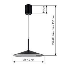 Závěsné svítidlo, kov černý matný, akryl bílý, kabel PVC černý, ø: 475 mm, H: 1500 mm, nastavitelná výška od 80 - 150 cm, včetně LED 18W 230V, zdroj 2200lm, výstup 980lm, 4000K