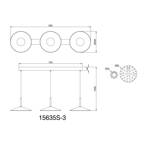 Závěsné svítidlo, kov černý matný, akryl bílý, kabel PVC černý, možnost zkrácení výšky, DxŠxV: 950x250x1500mm, včetně LED 24W 230V, zdroj 2900lm, výstup 1100lm, 4000K