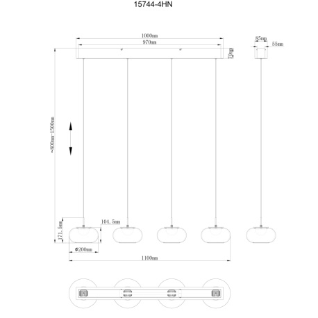 Závěsné svítidlo, kov nikl matný, sklo bílé, průhledný kabel, DxŠxV: 1100x200x1500mm, výškově nastavitelné od 80 do 150 cm, včetně LED 24W 230V, zdroj 2520lm, výstup 2000lm, 3000
