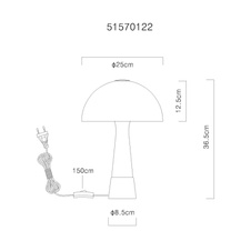 Stolní lampa, kov, písková matná, kov imitace dřeva, kabel PVC černý, kolébkový vypínač na kabelu, ø: 250mm, V: 365mm, délka kabelu 1500mm, bez žárovky 1x E27 ILLU,max. 40W 230V