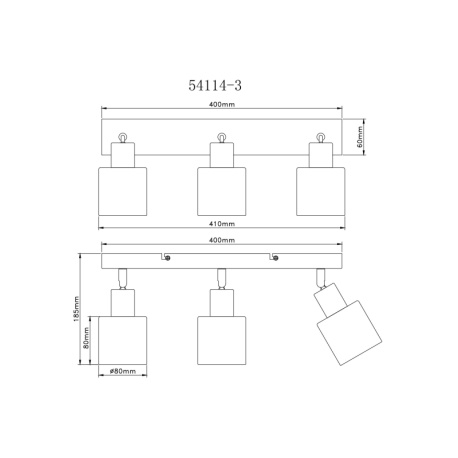 Stropní svítidlo, kov, písková matná, kov chromovaný, sklo bílé, DxŠxV: 410x80x185mm, bez žárovek 3x E14, Max. 25W 230V