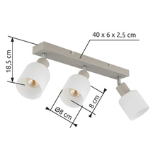 Stropní svítidlo, kov, písková matná, kov chromovaný, sklo bílé, DxŠxV: 410x80x185mm, bez žárovek 3x E14, Max. 25W 230V
