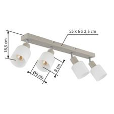 Stropní svítidlo, kov, písková matná, kov chromovaný, sklo bílé, DxŠxV: 560x80x185mm, bez žárovek 4x E14, Max. 25W 230V