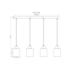 Závěsné svítidlo, kov, písková matná, sklo bílé, průhledný PVC kabel, DxŠxV: 720x100x1200mm, bez žárovek 4x E27,max. 40W 230V