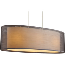 Závěsné svítidlo, kov nikl matný, plast, textil šedý, satinovaný akryl, výška stínidla 20 cm, DxŠxV:650x250x1400, bez žárovek 3xE27, max. 60W 230V.