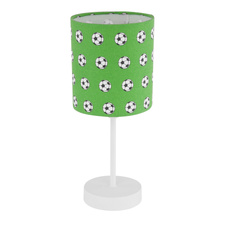 Stolní svítidlo, kov bílý, plast zelený a bílý, fotbalový vzor, vypínač, V: 310, bez žárovky 1xE14, max. 40W 230V