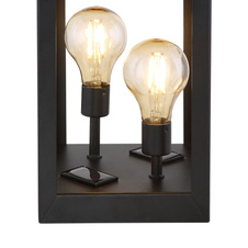 Solární svítidlo kovové černé, plast jantar, vypínač, součástí balení baterie AA 600mAh 1,2V, IP44, čtvercová lucerna se 2 žárovkami Edison, DxŠxV:140x140x280mm, vč.2xLED 0,06W 3V, 3000K