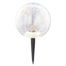 Solární svítidlo, plast černý, sklo čiré popraskané, kulička se zemním hrotem, IP44, vypínač, vč. baterie 1xAAA 300mAh 1,2V, Ø150mm, V:290mm, vč. 15xLED 0,06W 3,2V, 2700K