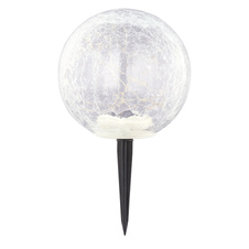 Solární svítidlo, plast černý, sklo čiré popraskané, kulička se zemním hrotem, IP44, vypínač, vč. baterie 1xAAA 300mAh 1,2V, Ø150mm, V:290mm, vč. 15xLED 0,06W 3,2V, 2700K