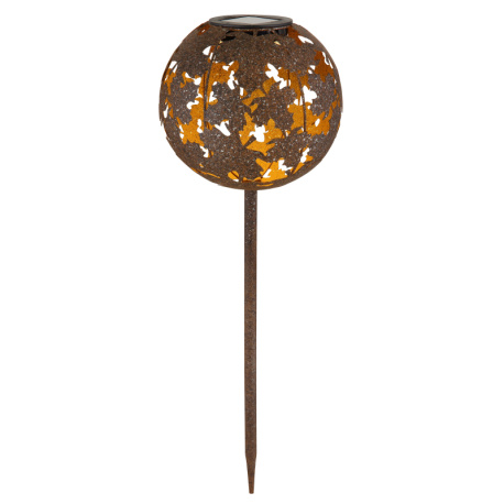 Solární svítidlo, imitace kovu, vypínač, baterie AA 300mAh 1,2V, IP44, globus s javorovými listy na trnu, ø:18cm, V:52,5cm, včetně LED 0,024W 3V 3000K