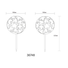 Solární svítidlo, imitace kovu, vypínač, baterie AA 300mAh 1,2V, IP44, globus s javorovými listy na trnu, ø:18cm, V:52,5cm, včetně LED 0,024W 3V 3000K