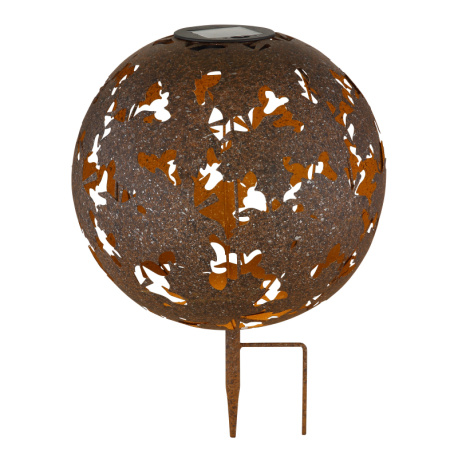 Solární svítidlo, imitace kovu, vypínač, baterie AA 600mAh 1,2V, IP44, globus s javorovými listy na trnu, ø:27cm, V:37cm, výška bez trnu 26cm, včetně LED 0,024W 3V 3000K