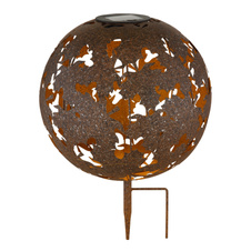 Solární svítidlo, imitace kovu, vypínač, baterie AA 600mAh 1,2V, IP44, globus s javorovými listy na trnu, ø:27cm, V:37cm, výška bez trnu 26cm, včetně LED 0,024W 3V 3000K