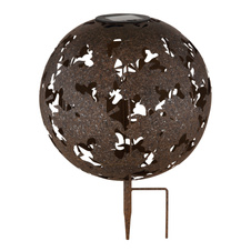 Solární svítidlo, imitace kovu, vypínač, baterie AA 600mAh 1,2V, IP44, globus s javorovými listy na trnu, ø:27cm, V:37cm, výška bez trnu 26cm, včetně LED 0,024W 3V 3000K