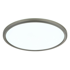 Stropní svítidlo, plast niklový, bílý, satinovaný, několik úrovní přes nástěnný spínač, podsvícení, pam. funkce, IP44, 3 úrovně přes nástěnný spínač (100-50-10%), Ø:294mm, V:25mm, včetně LED 18W 230V, 1600lm výstup, 3000K