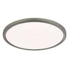 Stropní svítidlo, plast niklový, bílý, satinovaný, několik úrovní přes nástěnný spínač, podsvícení, pam. funkce, IP44, 3 úrovně přes nástěnný spínač (100-50-10%), Ø:294mm, V:25mm, včetně LED 18W 230V, 1600lm výstup, 3000K