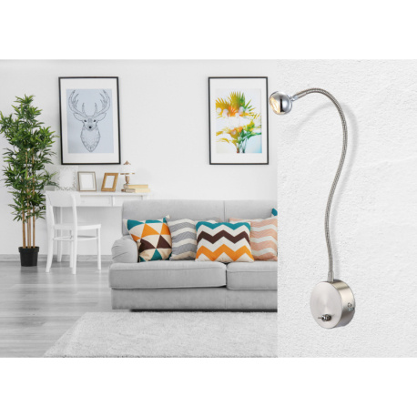 Nástěnné svítidlo, kov chrom, kov nikl matný, akryl, transparentní napájecí kabel, flexi, vypínač, V:52cm, H:41cm, včetně 1xLED 3W 3,6V, 150lm, 3000K.