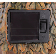 Solární svítidlo plast hnědý, zelený, vypínač, baterie součástí V40H 40mAh 1,2V, IP44, kmen stromu - domeček, DxŠxV:115x100x230mm, vč.LED 0,06W 3V, 3000K